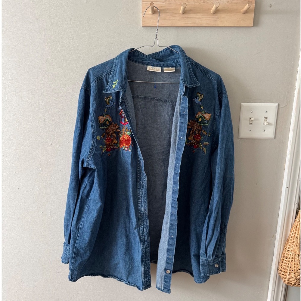 vintage embroidered denim button up